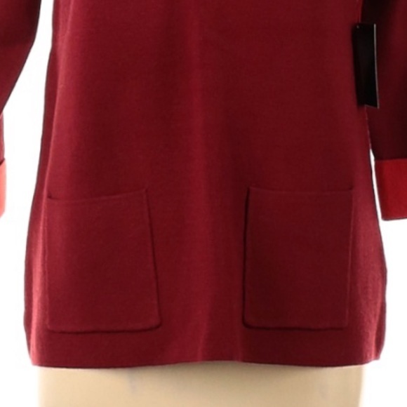 Cynthia Rowley size M burgundy w orange cuffs zip up A-line 3/4 sleeve sweater - Picture 5 of 14